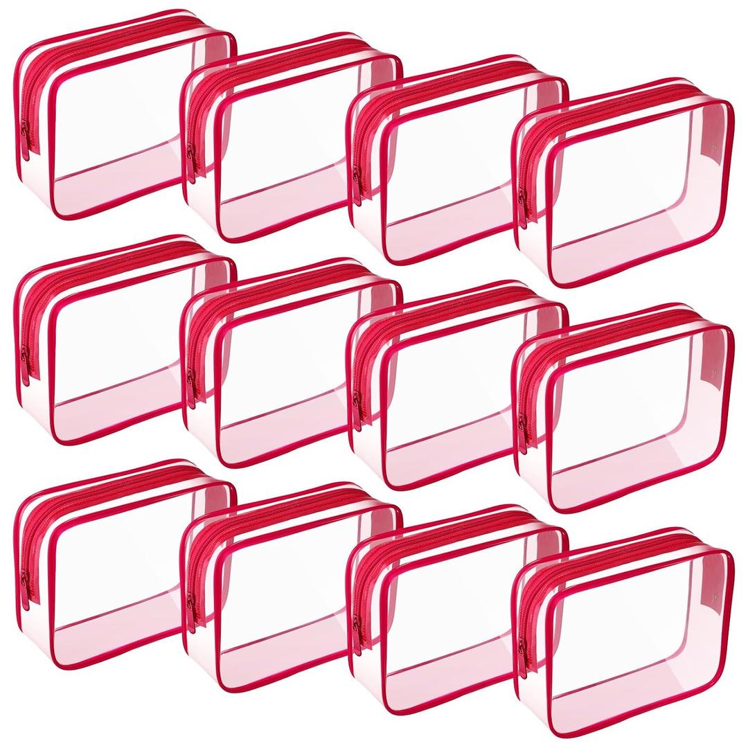 Weewooday 12 Pieces Clear Makeup Bags Cosmetic Storage Bags PVC Zipper Pouches Travel Waterproof Makeup Plastic Case for Women Organizing Toiletries Traveling Bathroom (Large, Deep Rose)