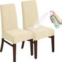 Chair Covers for Dining Room Set of 2/4/6, Stretch Jacquard Dining Chair Slipcover Covers, Removable Washable Waterproof Chair Covers (Cream,2 Pieces)