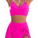 Blooming Jelly Womens High Waisted Bikini Set Gold Metal Two Piece Swimsuits Tummy Control Tie Knot 2025 Bathing Suits (Large, Hot Pink)