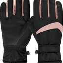 Women Ski Gloves, Windproof Thermal Touchscreen Gloves Waterproof Winter Warm Snow Glove for Skiing Cycling Outdoor Sports (Black Pink)