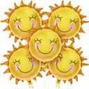 KatchOn, Smile Face Sun Balloons for Party - 26 Inch, Pack of 5 | Sunshine Balloon, Sun Foil Balloons for Sunshine Party Decorations | Here Comes the Son Baby Shower Decor