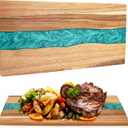 Paxlloonge Acacia Wood Cutting Board, Resin Kitchen Chopping Board with Wave Pattern for Cheese, Meat, Vegetable, Serving Board, 13 x 9 Inch (Blue Wave)