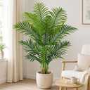 4ft Artificial Palm Tree Indoor Plant Tall Fake Tropical Paradise Palm Tree in Pot with Real Bark Design Faux Areca Palm Tree for Home Office Living Room Bedroom Farmhouse Modern Decor 1pcs