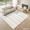 cotiled 8x10 Area Rug Living Room: Washable Boho Rugs with Non Slip Backing Large Soft Indoor Stain Resistant Carpet for Bedroom Farmhouse Dining Room Lightweight Home Decor L Brown/Cream