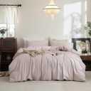 FOSSA Duvet Cover Set 100% Washed Cotton Linen Feel Super Soft Breathable Cozy 3 Pieces Bedding Sets Solid Greyish Pink Twin