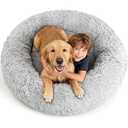 Calming Donut Pet Bed with Extra Large Thick Orthopedic Foam Cooling Gel Dog Bed XXL Waterproof Cover with Removable Washable, Giant Plush Comfort Couch for Anxiety Old Fluffy Friends Joints, Grey