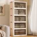 SAILUN 145Gal/580Qt Stackable Storage Bins Folding Collapsible Storage Bins with Lid, Closet Organizers and Storage Box with Door Beige 26" W x 17" D x 71" H