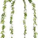 DearHouse 4Pcs 6.6Ft/Piece Artificial Flowers Silk Wisteria Garland Artificial Wisteria Vine Rattan Silk Hanging Flower for Home Garden Outdoor Ceremony Wedding Arch Floral Decor (White)