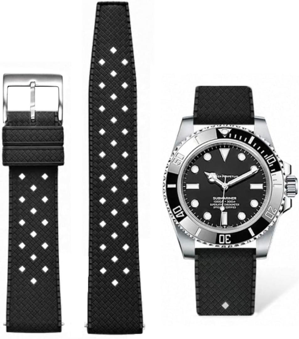 Tropical Style FKM Rubber Watch Bands 18mm 19mm 20mm 21mm 22mm Quick Release Fluororubber Waterproof Soft Breathable Durable FKM Rubber Watch Strap Universal Replacement Band Strap for Men Women