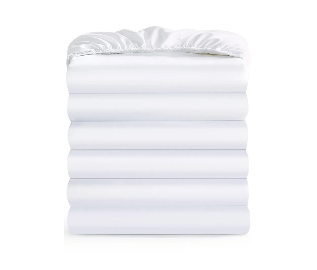 Maple&Stone Twin Fitted Sheet Only - Bulk Pack of 6 Bottom Sheets - Premium Soft & Breathable, Brushed Microfiber Fabric for Twin Size（White)