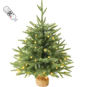 3FT Pre-lit Artificial Small Mini Christmas Tree with 70 Warm White Multi-Color LED Lights, Remote Control and Timer, Perfect for Xmas Tabletop Decorations, Home, Kitchen, Dining Table top Green