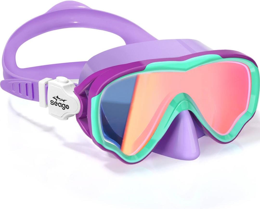 Seago Kids Swim Goggles Snorkel Diving Mask for Youth(5-15), Anti-Fog 180 Clear View (Purple)