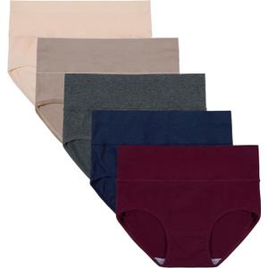 INNERSY Women's High Waisted Underwear Cotton Panties Regular & Plus Size 5-Pack (Medium)