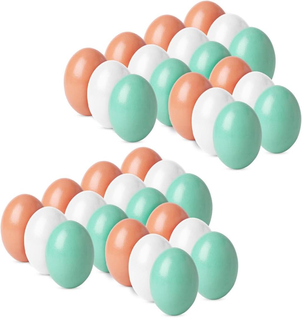 Worown 36 Pcs Wooden Easter Eggs, 2.3 Inch Wooden Fake Eggs for Painting, DIY Crafts, Easter Decorations, Toy Food & Home Decor (3 Colors -White/Green/Brown x 12 Pcs)