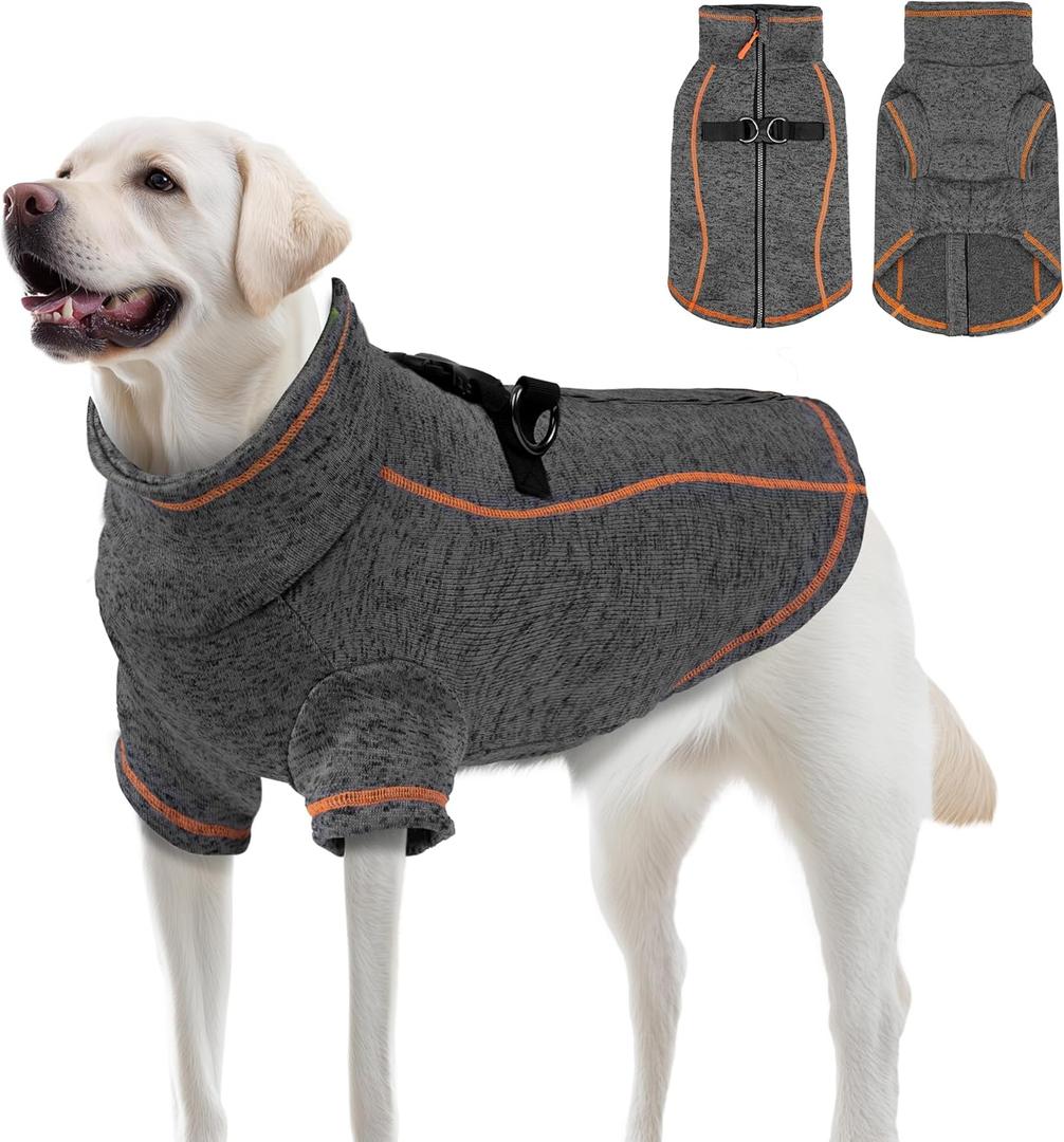 Dog Jackets for Large Dogs Boy, Reflective Warm Fleece Sweater for Dogs, Zipper Coat with D-Ring Winter Big Dog Clothes Cold Weather Coats, Grey XXX-Large