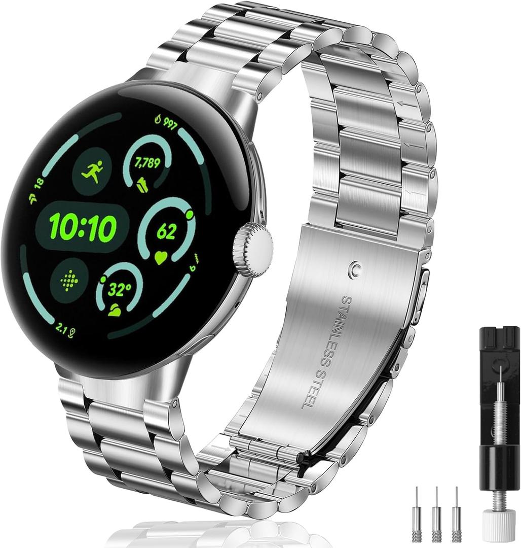 Yeahxing No-Gap Metal-Band for Google-Pixel Watch-4-45mm - Stainless Steel Band for Google Pixel Watch 4/3 45mm 2025, Adjustable Wristband for Men Women (Silver)