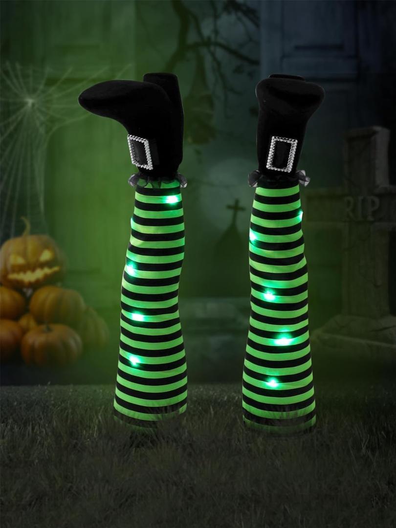 Halloween Witches Legs Decor Leg Yard Stakes Stake Wreaths Feet Door Crashing Garden Party Porch Wicked Hanging House Foot Outdoor Decorations (Green)