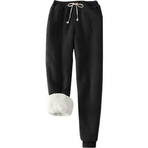 PEHMEA Women's Sherpa Lined Sweatpants Winter Warm, Fleece Joggers for Athletic Lounge (Black, XL)