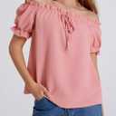 Aupuls Womens Off Shoulder Tops Puffy Sleeve Casual Summer Top Renaissance Shirt (Pink, XL)