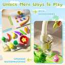 Upgraded 4-in-1 Sand Water Table for Toddlers 1-3, Kids Sensory Table with Electric Water Pump & Sun Flower Faucet, Play Kitchen Sink with Food Accessories, Fishing Toy Adjustable Height