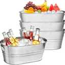 4 Pack Galvanized Tub Ice Bucket, 3 Gallon Large Metal Drink Buckets for Parties & Bars, Beer Beverage Tub with Carry Handles for Champagne, Cocktails, Wine Cooling, Mimosa Supplies