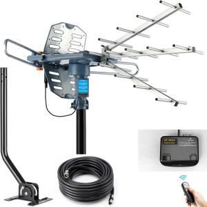 PBD Digital Outdoor TV Antenna, 150 Miles Range, 360 Rotating Directional Motor with Remote Control, Dual TV Support, Mounting Pole, 40FT RG6 Cable, UHF/VHF Reception