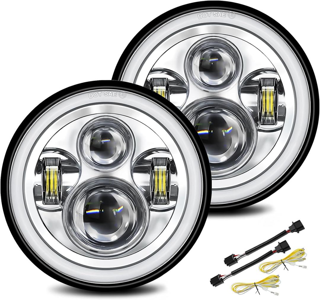 UNI-SHINE 2pcs 7 inch Led Headlight Round DOT Approved H6024 Led Headlight DRL Turn Signal Compatible with Jeep Wrangler JK TJ CJ & Miata & Chevy S3 & Hummer H1 H2 (Chrome)