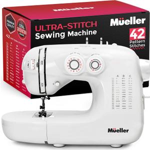 Mueller Machine For Sewing,110 Stitch Applications, Foot Pedal, LED Light, Buttonhole, Button & Zipper Sewing, User friendly, Thread Cutter and Removable Accessories Storage, White