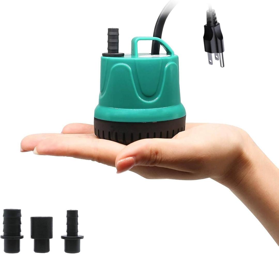 Upettools Submersible Water Pump, Ultra Silence Circulation Multifunctional Water Pump with Handle for Pond, Aquarium, Hydroponics, Fish Tank Fountain with 4.6ft (1.4M) Power Cord(66GPH,5W) Green