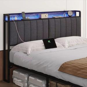 Queen Headboard Only with Storage & Outlets,Bed Headboard Queen Size,Gray