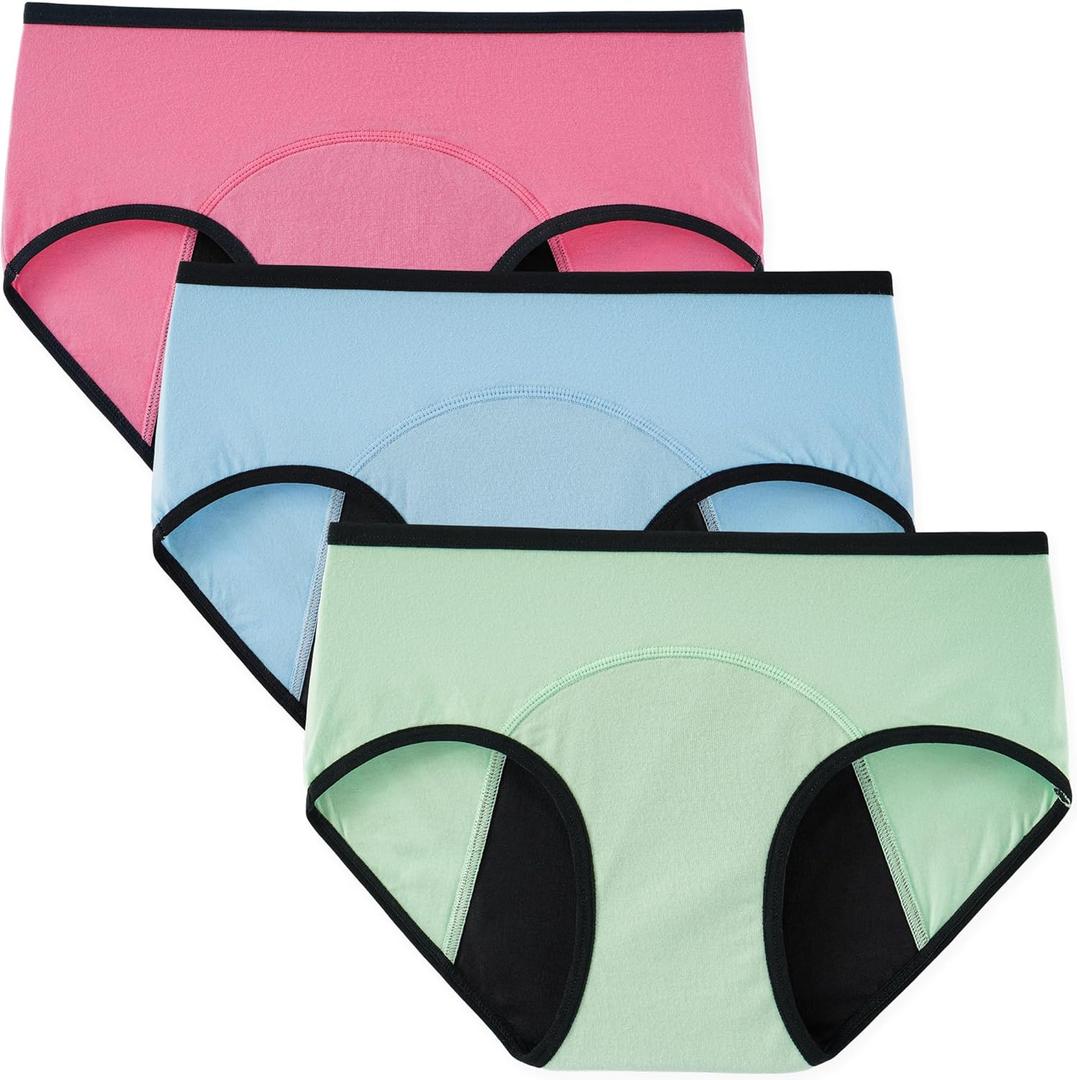 INNERSY Period Underwear for Women Teens Leak-Proof Menstrual Cotton Protective Hipster Panties 3-Pack, Small, Light Flow (Bright Spring)