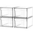 4 Pack Acrylic Drawer Organizer Stackable,Clear Storage Drawer for Makeup,Cosmetics,Beauty Products,Plastic Storage Organizer for Medicine Cabinet Organizer,Bottle and Pump Part Organizer Containers