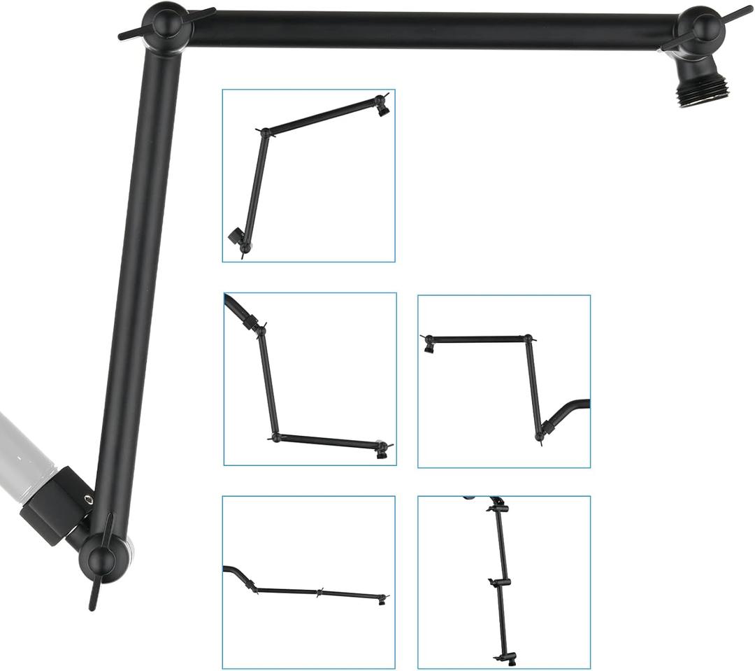 PDPBath Shower Extension Arm, 16" Upgrade Solid Brass Shower Head Shower Head Extender, Adjustable Height Extended with G1/2 Universal Connection for Rain & Handheld Shower Head Matte Black