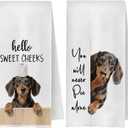 Funny Dachshund Bathroom Hand Towels, Weiner Dog Gifts for Women Men, Hello Sweet Cheeks Doxie Sausage Dog Decorative Hand Towel for Bathroom Washroom Toilet, 16x24 Inch Set of 2