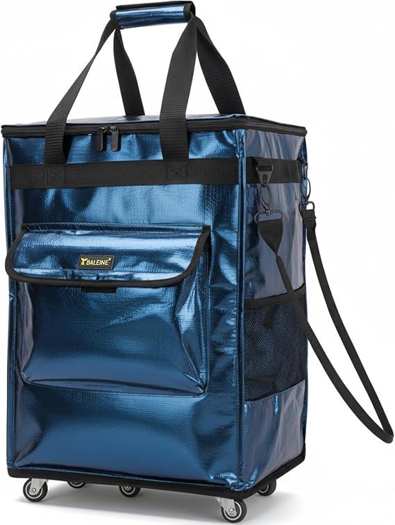 BALEINE Reusable Grocery Bag on Wheels, Foldable Rolling Tote Bag Double-Layer PP, 360° Swivel Wheels, Multiple Carrying Options, Large Capacity, Multi-Pockets, Foldable Storage, Size: Large