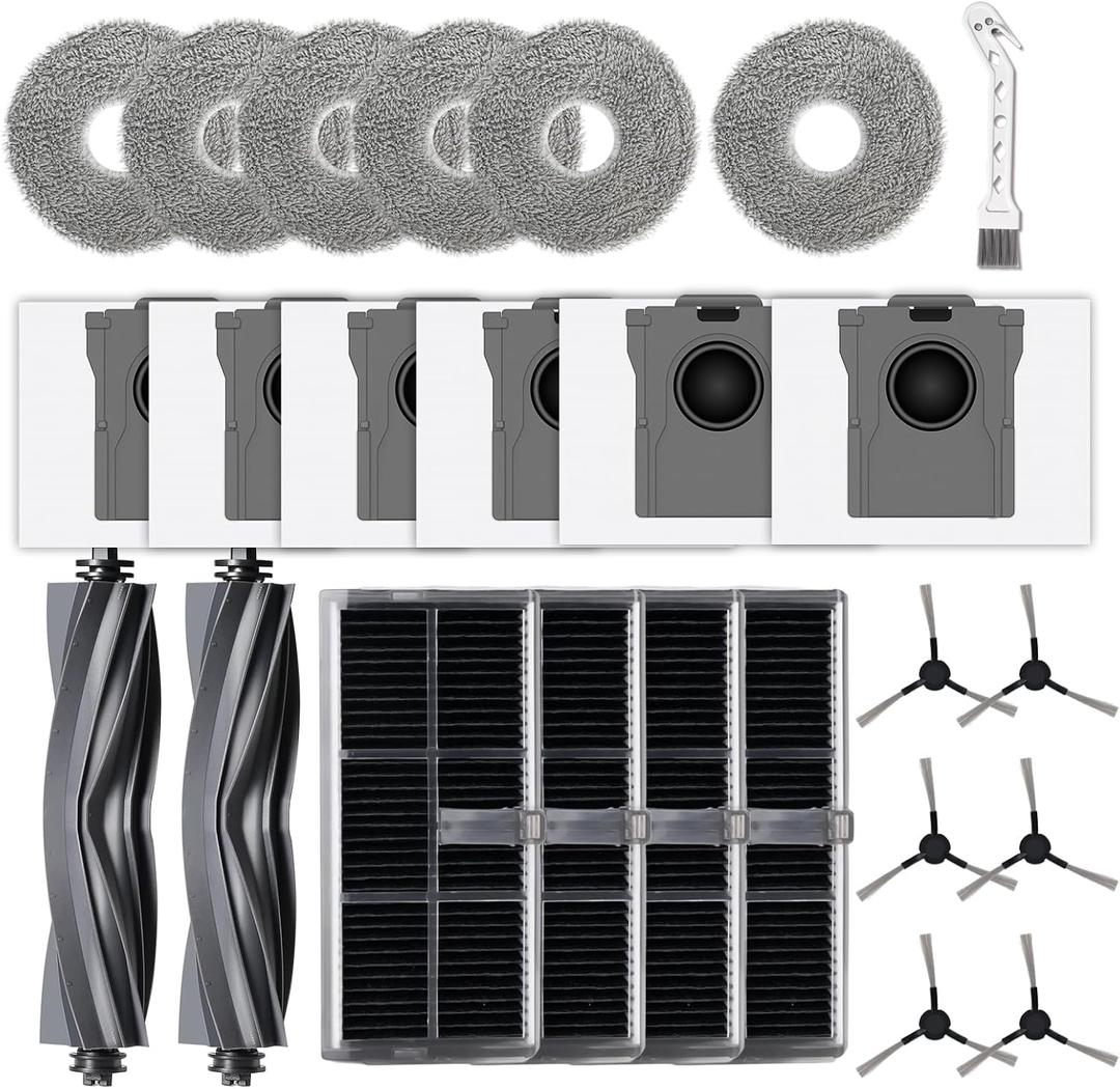 Replacement Parts Compatible with Dreame L10s Ultra Gen 2/L10s Pro Ultra Heat/D30 Ultra/L40s Ultra AE/CE/for E30 Ultra Robot Vacuum 2 Main Brush,4 Filters,6 Mop Pad,6 Dust Bag,6 Side Brush