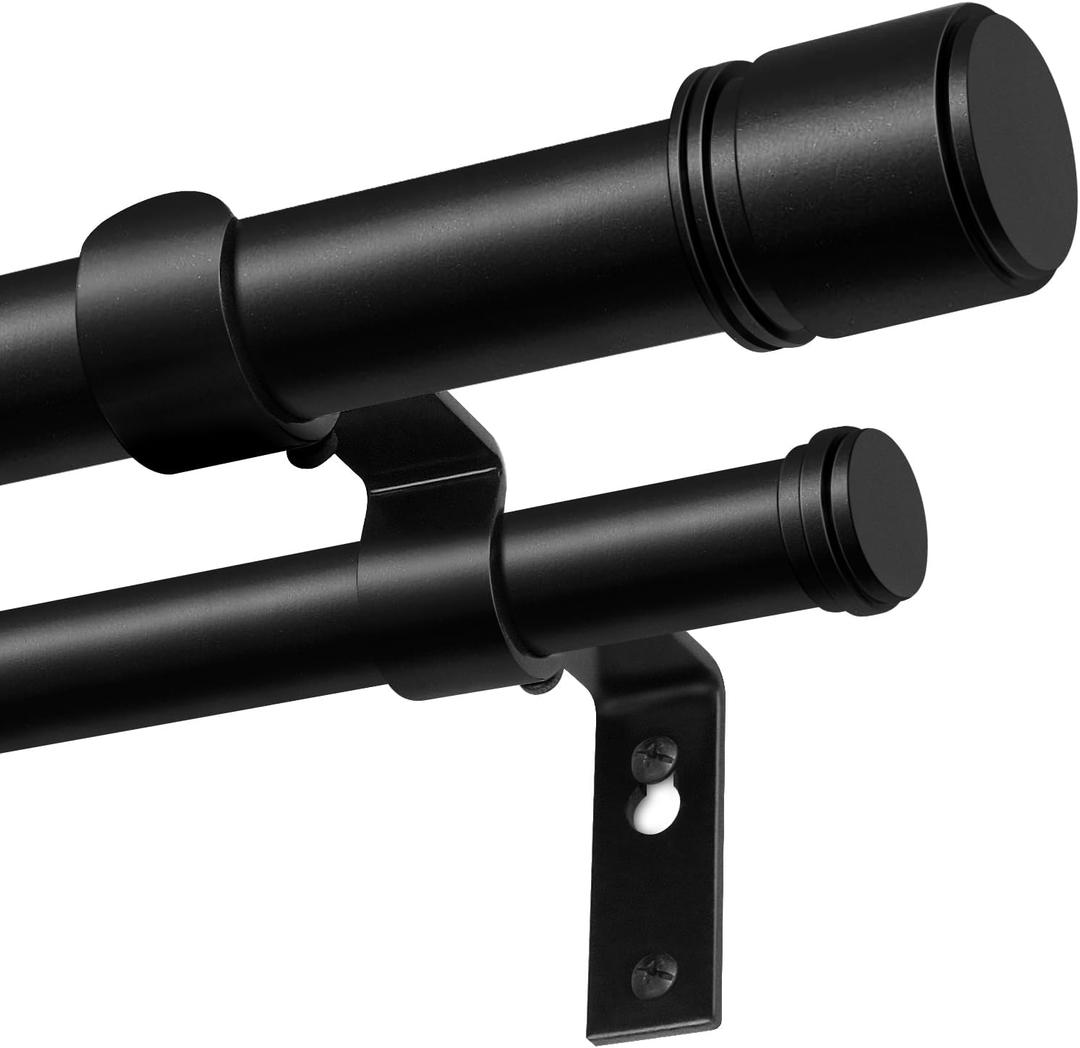 Double Curtain Rod 140 to 195 Inch, HOTOZON 1 Inch Heavy Duty Double Curtain Rods for Windows 128 to 191 Inches(10.6-15.9 ft), Telescoping Drapery Rod with Simple End Finials, Black