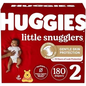 Huggies Size 2 Diapers, Little Snugglers Baby Diapers, Size 2 (12-18 lbs), 180 Ct (2 packs of 60), Packaging May Vary