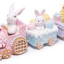 Hodao Easter Bunny Train Figurine, Gingerbread Style Decor Train with Rabbits, Chicks and Easter Eggs, Colorful Spring Holiday Tabletop Decoration for Home, Tiered Tray and Farmhouse 