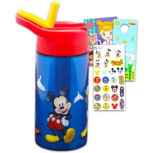 Disney Mickey Mouse Stainless Steel Water Bottle for Boys - Bundle with Mickey Mouse Reusable Water Bottle for Home, School, Plus Stickers, More | Mickey Mouse Water Bottle