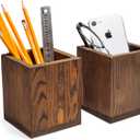 MyGift Set of 2 Natural Grain Wood Desktop Pen Holder Pencil Holder Cup, Office Dorm Home Desk Supplies Organizer