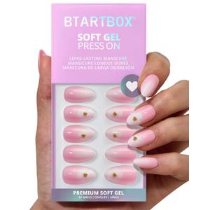 2 x BTArtbox Press on Nails, Short Almond Pink Fake Nails, 32Pcs Full Kit