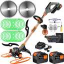 14" Electric Weed Wacker, 4 in 1 Cordless String Trimmer/Lawn Edger/Lawn Mower/Brush Cutter with Steel Gears, 2×21V 6.0Ah Batteries & Charger, Lightweight Grass Trimmer for Yard Garden