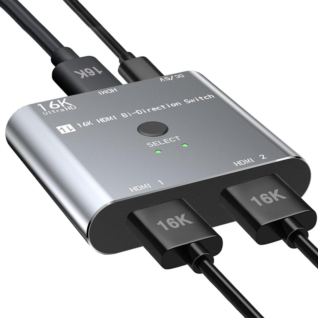 HDMI Switch Splitter 8K/16K, 2 in 1 Out HDMI Selector 4K@120HZ/240Hz 16K@30Hz/8K@60Hz Support DTS VRR HDR10+ Dolby, 48Gbps for Switch, PS5/4, Xbox, Roku, Firestick, TV etc.