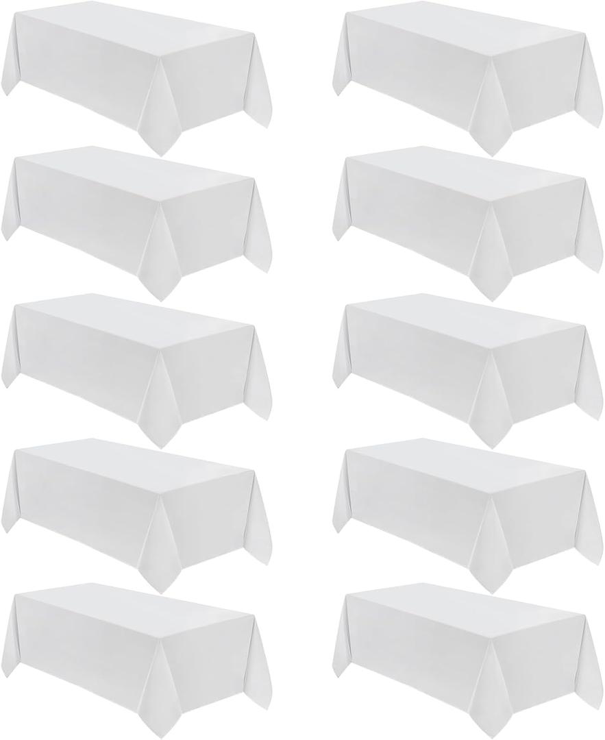 VidaFete Table Cloth 10 Pack 90 * 156inch Rectangle Tablecloth Polyester, Stain Wrinkle Resistant Polyester Dining Table Cover for Kitchen Dinning Party Wedding Rectangular Tabletop Decoration(White)