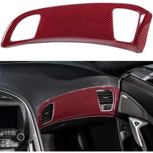 Carbon Fiber Look Dashboard Panel Cover Trim for Chevrolet Corvette C7 Z06 Z51 ZR1 Stingray Grand Sport 2014 2015 2016 2017 2018 2019 Interior Accessories Decoration Center Console Passenger (Red)