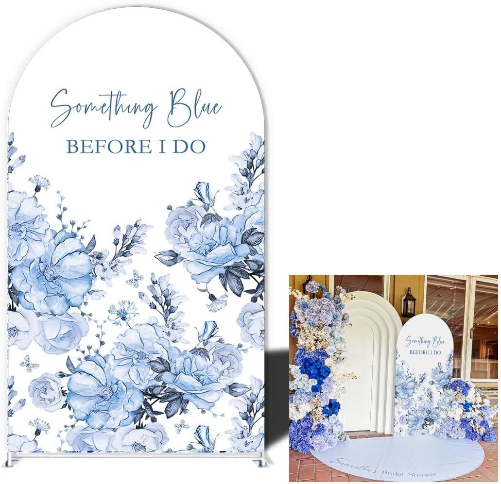 Something Blue Before I Do Bridal Shower Wedding Party Arched Stand Cover Chiara Background,Dust Blue Elastic Spandex Fabric,Durable Washable (G4372,4x7.2ft (W*H))