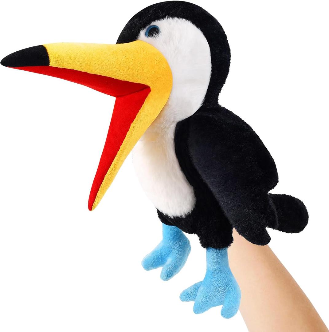 Animal Hand Puppets 11 Inch Bird Plush Toucan Owl Eagle Parrot Flamingo Peacock Puppet Toys Role-Play Puppets for Kids Storytelling Imaginative Pretend Play Teaching Preschool(Toucan)