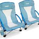 OUTSIDER Low Beach Chair for Adults, 300 lbs Heavy Duty Lightweight Folding Beach Chair with Center Mesh Back for Breathable Support, Cup Holder, Portable Camping Chair for Beach & Outdoor 2PCS
