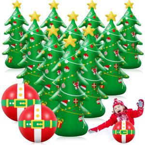 Shappy 12 Pcs 28 Inch Giant Christmas Inflatable Bowling Game Set for Kids Toddler Winter Holiday Party Games Carnival Family Indoor Outdoor Activities Fun Xmas Decor(Christmas Tree)